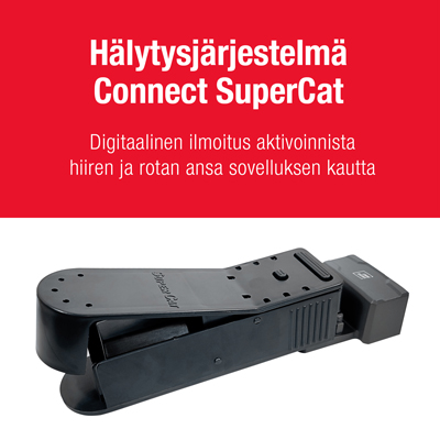 Hälytysjärjestelmä Connect SuperCat ja Hiiriansa – pyydystää elävänä Kuva, jossa Hälytysjärjestelmä Connect SuperCat on kiinnitetty Hiiriansaan – pyydystää elävänä.