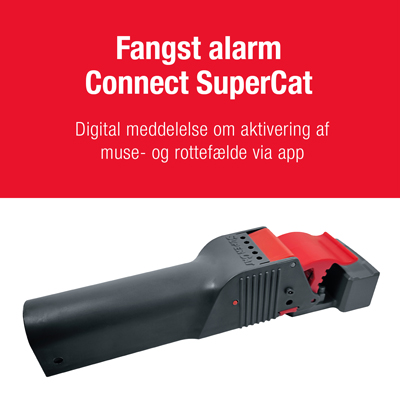 Fangst alarm - Connect SuperCat with Musefælde No See No Touch Billede, der viser Fangst alarm - Connect SuperCat fastgjort til Musefælde No See No Touch.