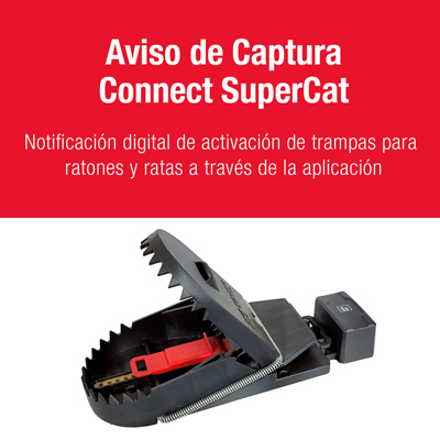 Aviso de Captura Connect SuperCat con Trampa de Rata PRO SuperCat Imagen que muestra el módulo Aviso de Captura Connect SuperCat acoplado a la Trampa de Rata PRO SuperCat.